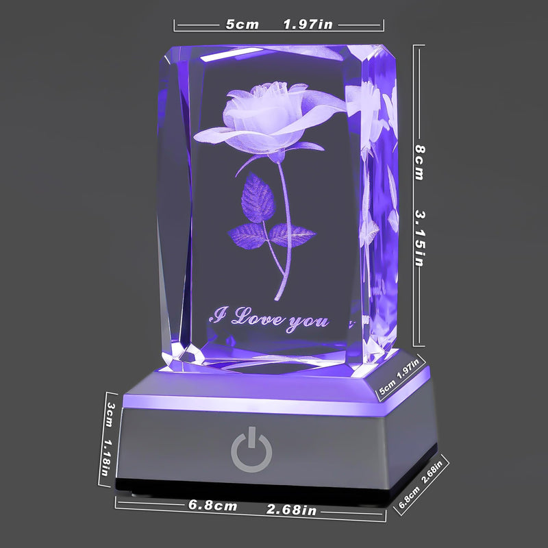 hochance 3D Rose Crystal Multicolor Nightlight,I Love You Decolamp,Perfect Valentines Day Gifts Ideas for Her My Girlfriend Wife Mom - Unique Anniversary Birthday Presents A-Rose