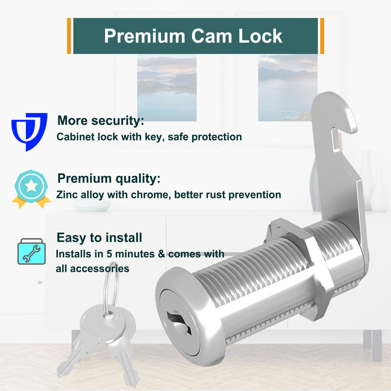 3 Pcs Cabinet Locks with Key, 1-1/2" Cabinet Lock Keyed Alike Cam Lock, Mailbox Lock Replacement Secure File Drawer Tool Box RV Storage Locks, Zinc Alloy 1-1/2 Inch 3 Pcs Silver