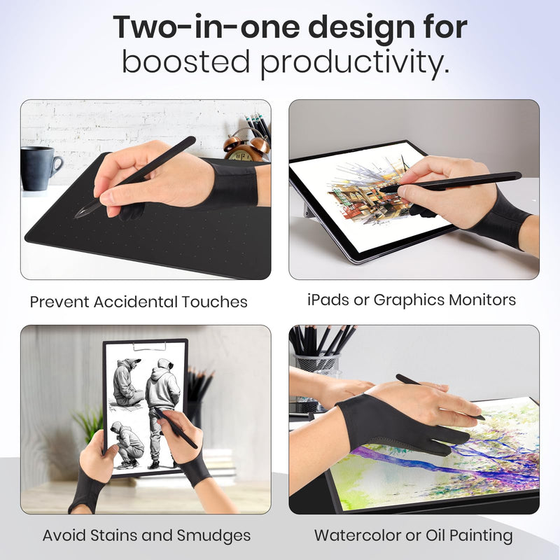 Artist Drawing Glove: 3-Layer Palm Rejection for iPad & Drawing Tablets Midnight Ink(4 Pack) Large