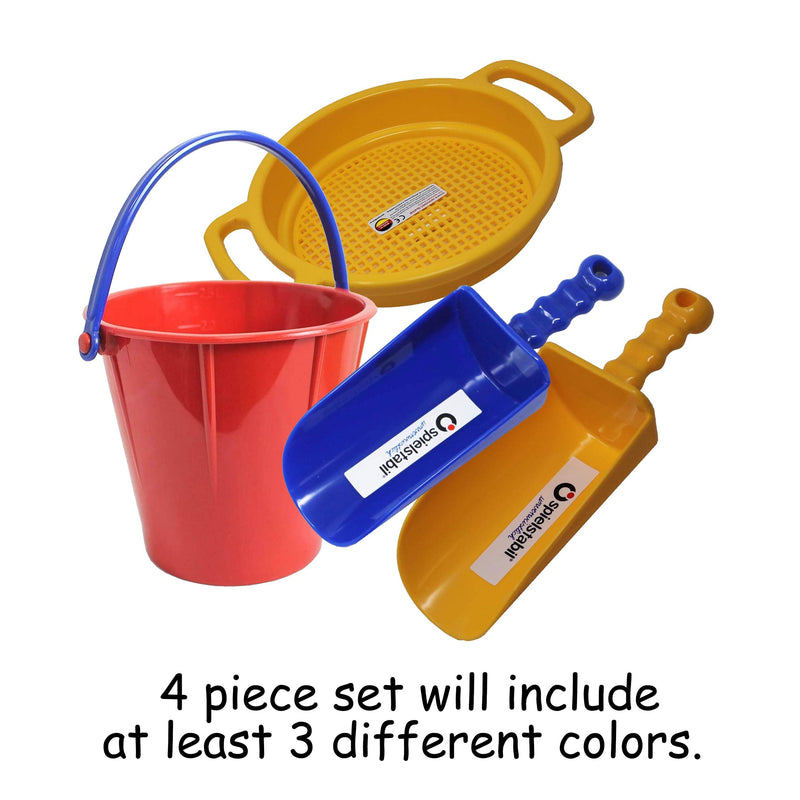 Spielstabil Large Sand Toys Bundle for Kids - Heavy Duty Sandbox Toys with Large Pail, Sieve, and 2 Scoops, Kids Summer Toys for Beach, Colors Vary, Ages 2.5 and Up