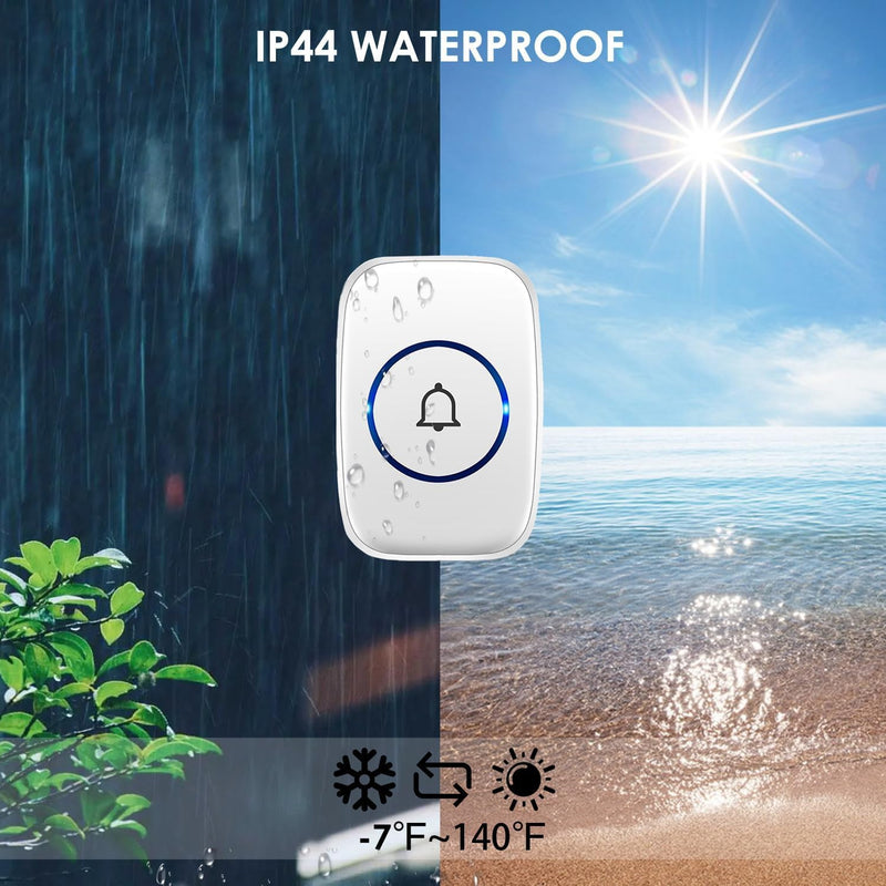 SadoTech Wireless Doorbells for Home - Adjustable Volume with 52 Chimes, 1000Ft Range, Easy Installation, Weatherproof Wireless Doorbell w/LED Flash, White