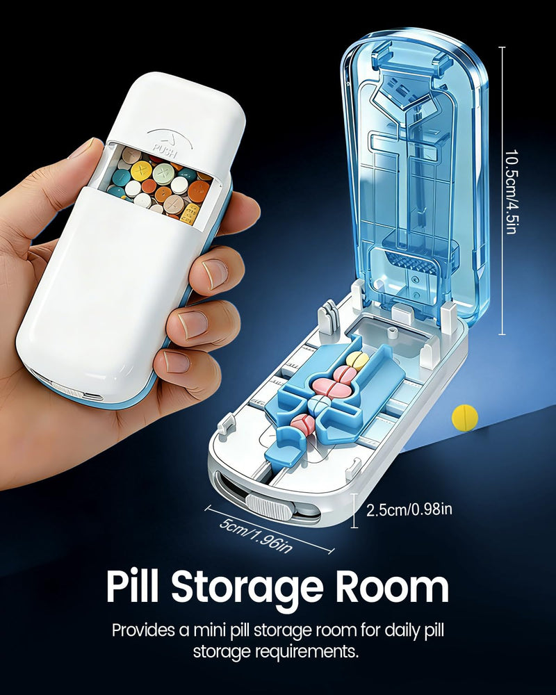 Professional Pill Cutter for Small Pills, 3-in-1 Pill Cutter Splitter for Small or Large Pills- Safely Cuts 1/2, 1/3, and 1/4 Multiple Pills Splitter, Adjustable Pill Cutter with Storage Box (Blue) Blue