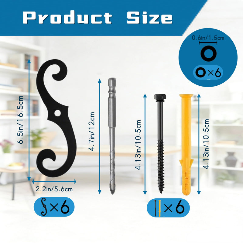 S Style Shutter Dogs Hardware, 6.3" Metal Shutter Fasteners with Set Screwsl, Decorative Window Tieback for Exterior Shutters, Home Decoration (6)