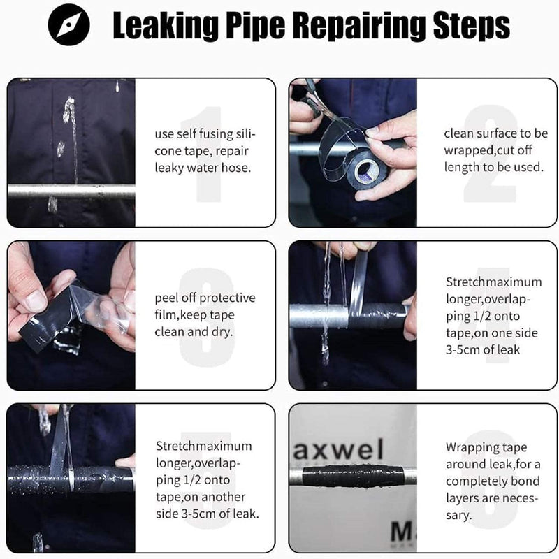 1 Inch x 5 FT Black Self-Fusing Silicone, Thickness 1mm Hose Repair Tape, Heavy Duty and Leak Proof Rubber Hose Tape, Pipe for Water - Black 1mm (Thickness)
