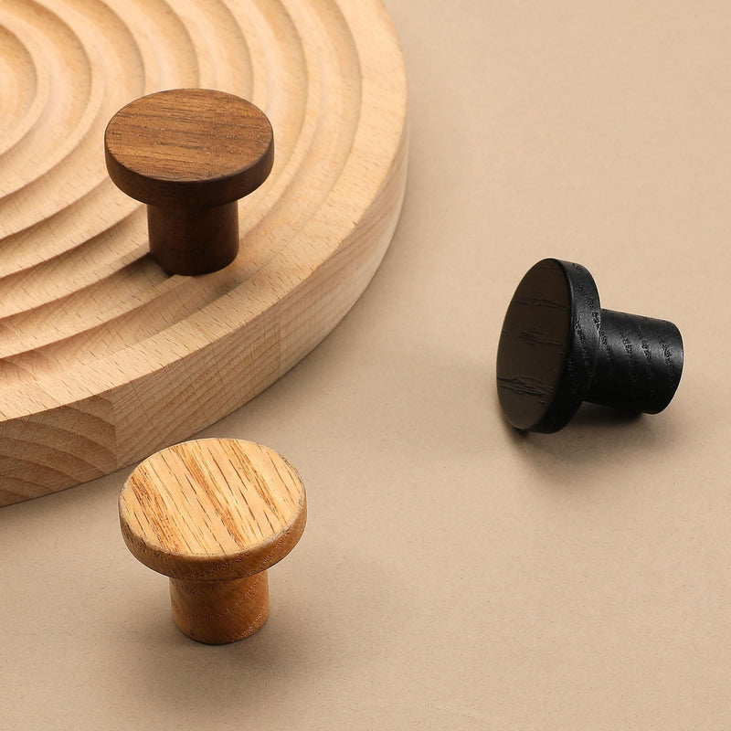 10 pcs Black Oak Round Chinese-Style Cabinet Door Handles Cabinet Drawer Pulls Single-Hole Wardrobe Knobs Wooden Door 10