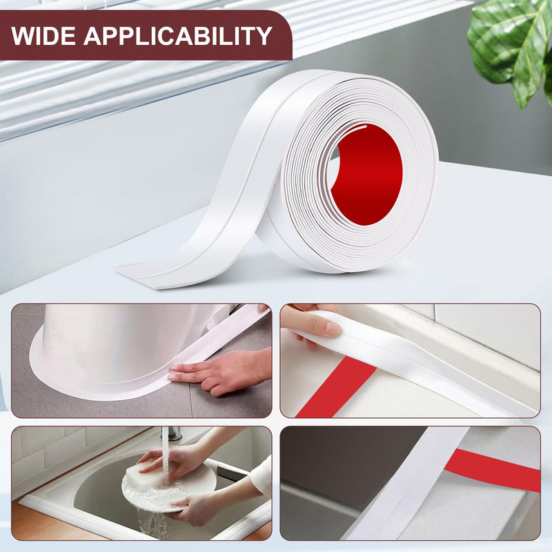 White Caulk Tape Sealant Strip 1 Rolls Waterproof Self Adhesive Caulk Tape Tub and Wall Sealing Strip PVC Caulk Strip Toilet Caulk for Bath & Kitchen Shower Corner Sink Edge Toilet Base
