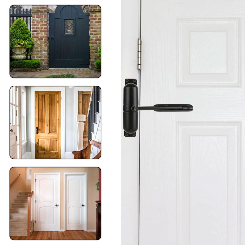 2PCS Automatic Door Closer，Safety Spring Door Closer, Adjustable Soft Door Closer, Easy to Install to Convert Hinged Doors, Black Auto Door Closers for Home