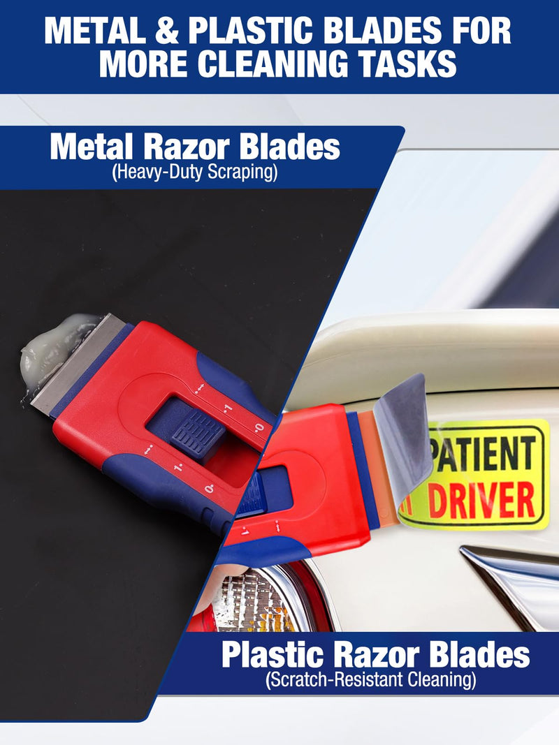 WORKPRO 2-Pack Retractable Razor Scrapers with 182 Metal & Plastic Blades 2 Pack + 182 Blades