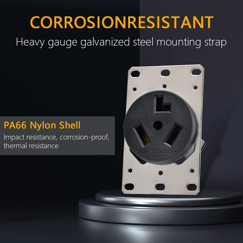 STARELO Flush Mounting Receptacle 10-30R, 30A 125/250V 3 Pole 3 Wire, No Grounding, Straight Blade, Outlet for Electric Dryers, Heavy Duty Industrial Grade Power Receptacle, (10-30R)