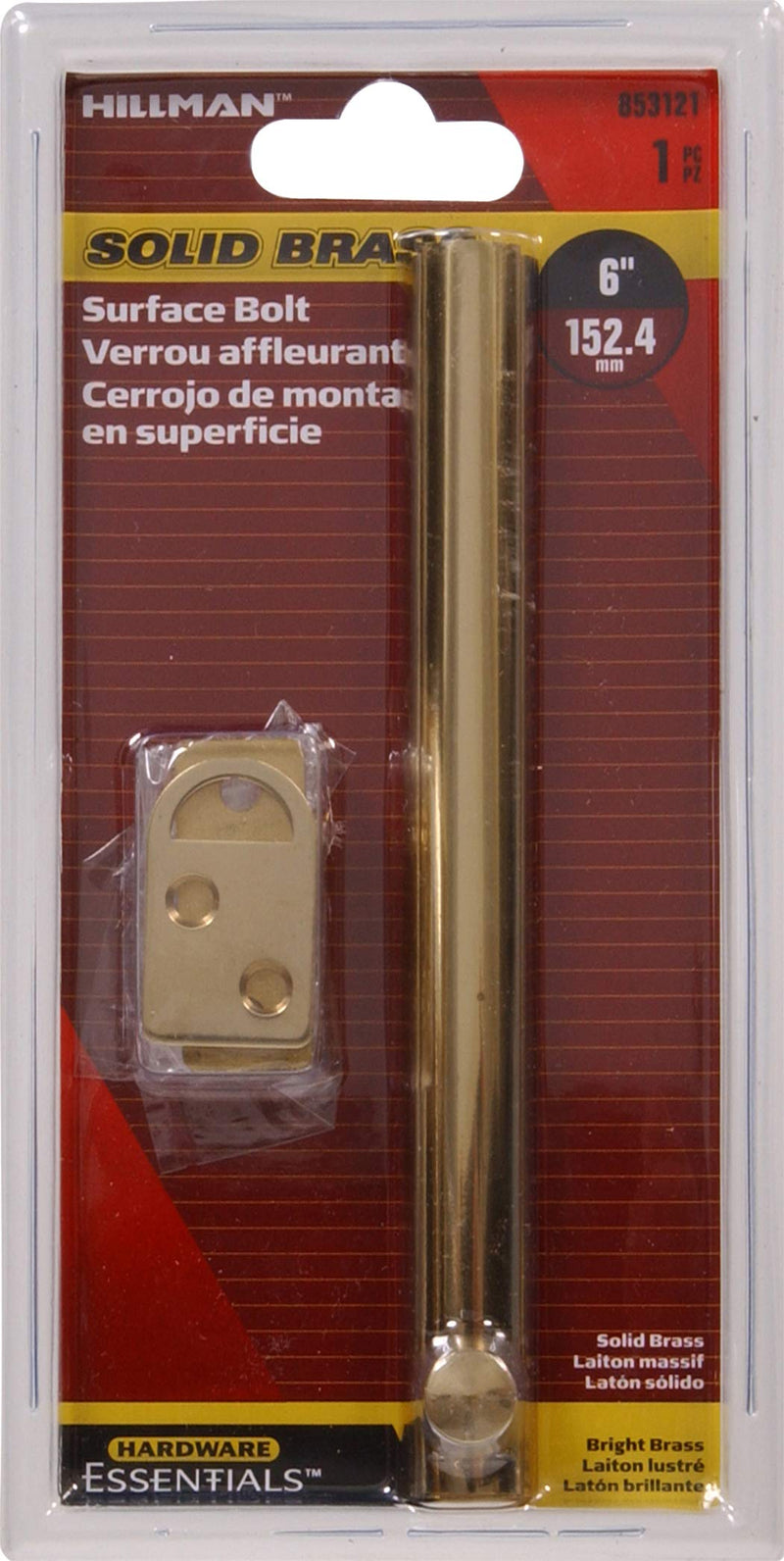 Hillman 6 Inch Surface Slide Bolt Bright Brass | Solid Brass Door Bolt Lock | Sliding Barrel Bolt Latch for Doors Cabinets Gates Privacy Security Hardware