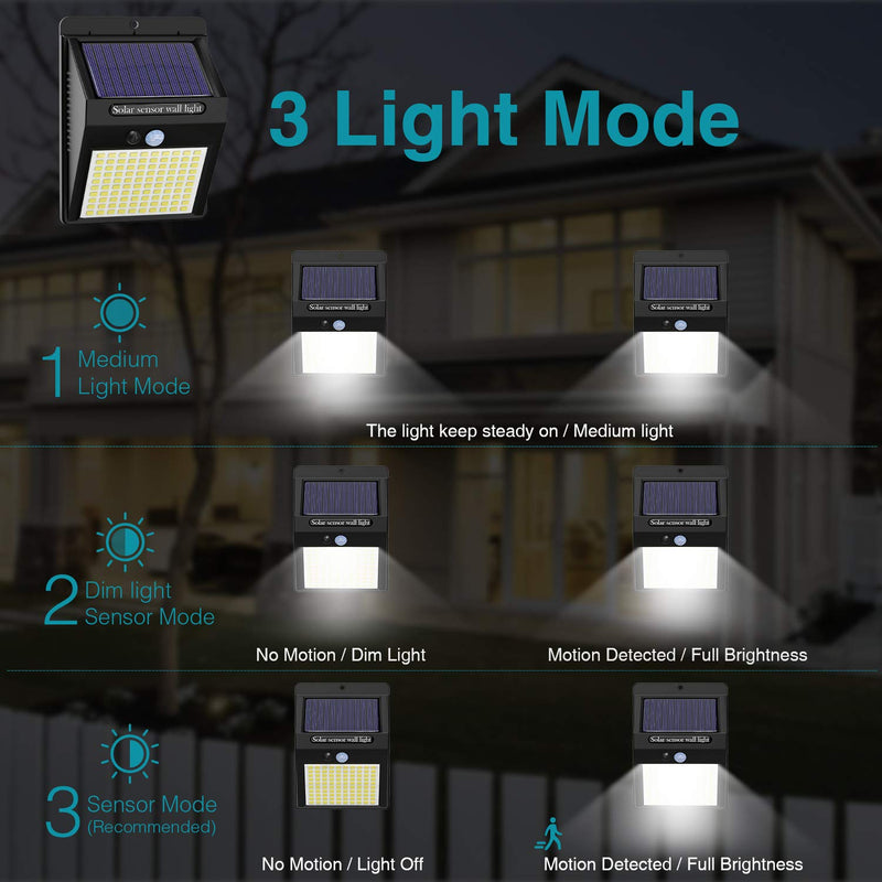 6 Pack Solar Lights Outdoor, 3 Modes/100LED Solar Security Lights Wireless IP65 Waterproof Solar Motion Lights Outdoor Solar Wall Lights Outdoor Lights for Front Door, Backyard, Garage, Deck… Cool White A -6 Pack
