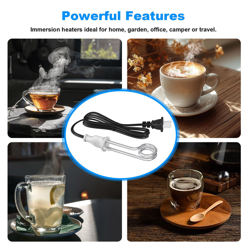 Immersion Water Heater 300W 120/240V Portable Immersion Water Heater Element, Instant Immersion Cup Mug Heater Fit Camping Traveling Coffee/Tea/Soup Electric Water Portable Reheater