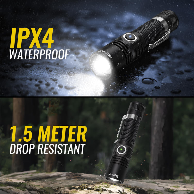Banral Rechargeable Tactical Flashlights, High Lumens Small Mini USB-C LED Flashlight, Compact EDC Flash Light, 4 Modes&Memory Function, Waterproof Pocket Lights for Home,Camping,Emergency,Car,Hiking Black 2