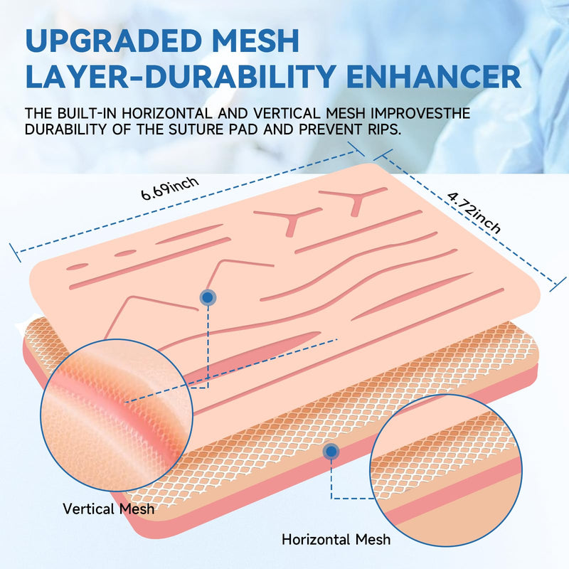 Large Premium 3-Layer Suture Practice Pad w/Wounds on Anti-Slip Base (7.2" x 5.2") | The Original - Will Not Easily Separate, Tear, Rip | for Practicing Suturing Doctors,Students