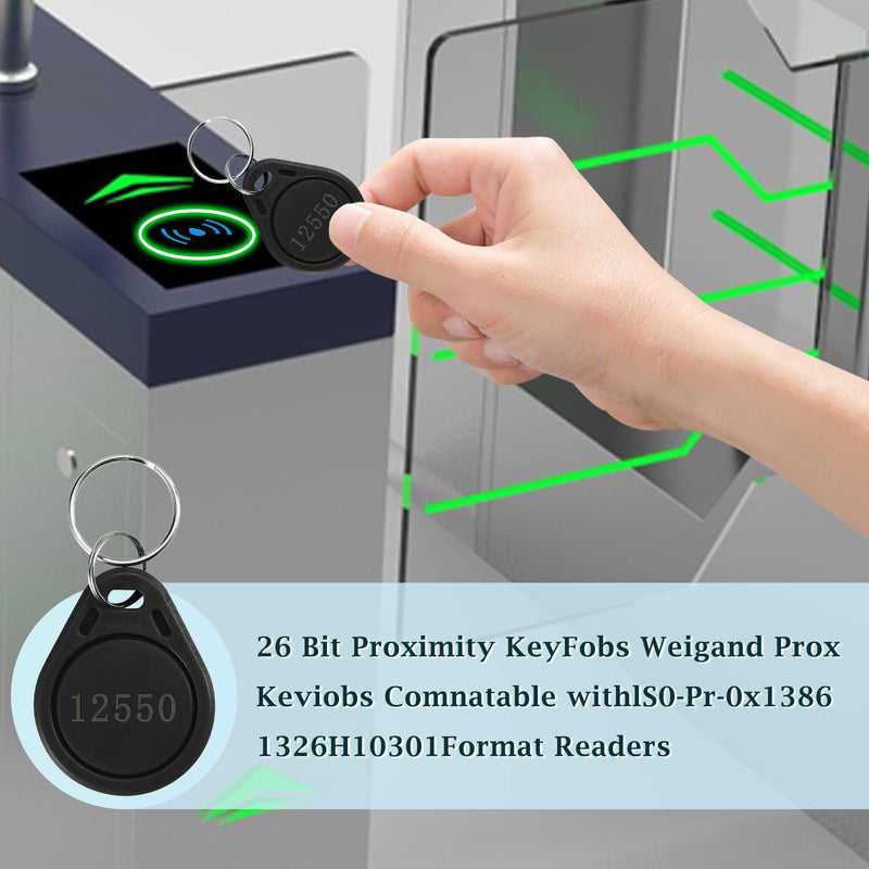 50 pcs 26 Bit Key Fobs Black RFID Keyfobs Writable Proximity Fob 125kHz Prox Cards Compatable with ISOProx 1386 1326 1346 H10301 Format Readers, Works with Vast Majority of Access Control Systems 50 pcs