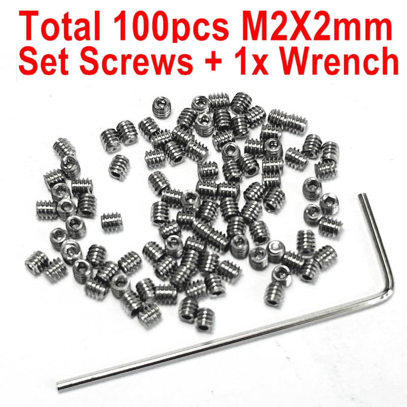 100pcs M2 X 2mm 304 Set Screws Stainless Steel 2mm x 2mm Set Screws,Allen Head Hex Hexagon Socket Set Screws with 0.9mm Allen Wrench,2mm Set Screw hex Allen Head Socket Set Screws.