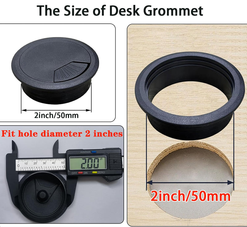 [2 Pack] Desk Grommet 2 Inch Sturdy Plastic Desk Hole Cover for Cables Detachable Desk Hole Grommet for Organizing Home & Office Table Cables - Black 2 Inch-2pcs-ABS