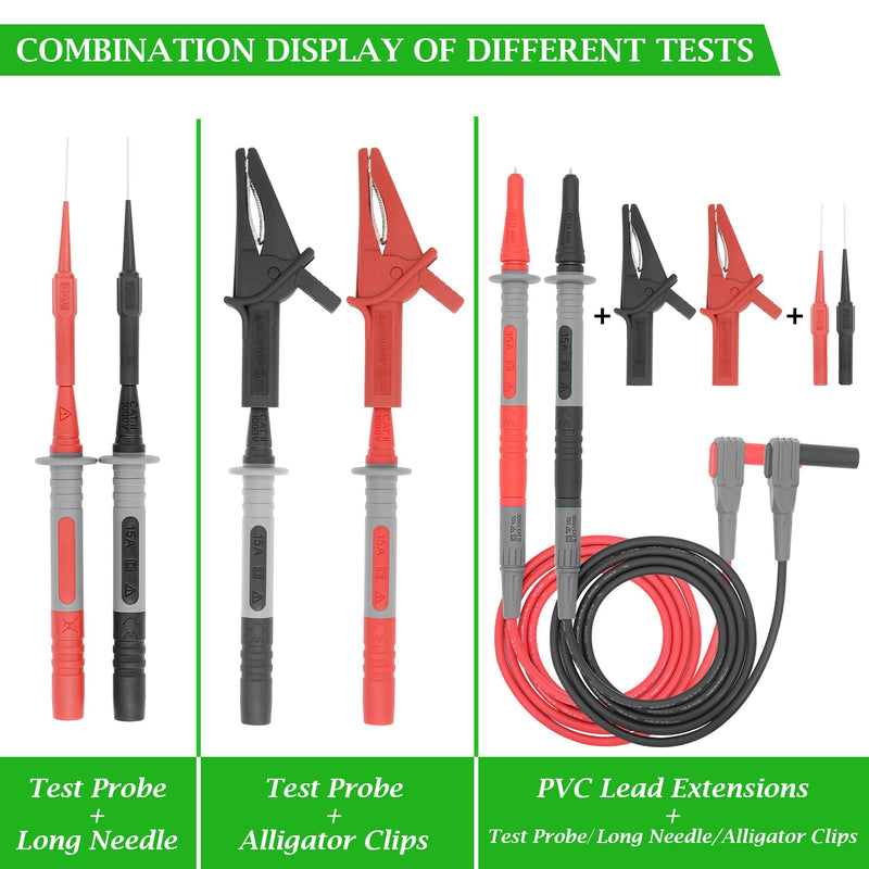 Test Leads Set HANDSKIT Double Insulated Electrical Multimeter Test Lead Kit, Test Leads Probes 4mm Banana Plug with Alligator Clips 30A and Needle Probe 0.7mm