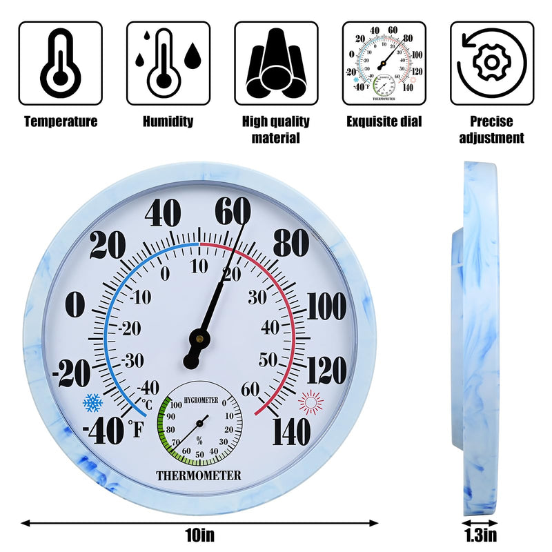 10 Inch Indoor Outdoor Thermometer Hygrometer Combo | Large Dial Analog Temperature Humidity Gauge, Wall Mount Weather Thermometer for Home Patio Greenhouse Garage Room