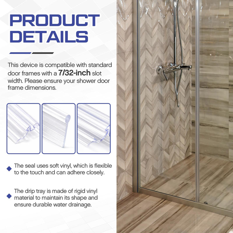 Hicarer 2 Pcs 36" Framed Shower Door Replacement Drip Rail with Vinyl Sweep, PVC Shower Glazing Spline Adapter Slot Width Is 7/32" Door Sweep Replacement Are Used to Block Water