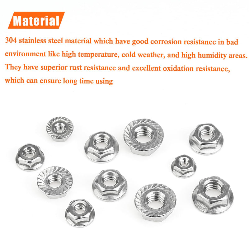 104 Pieces 5 Sizes Flange Nuts, Serrated Flange Hex Lock Nuts Assortment Kit, 304 Stainless Steel (#6-32#8-32#10-24 1/4"-20 5/16"-18) 104 Pieces 5 Sizes