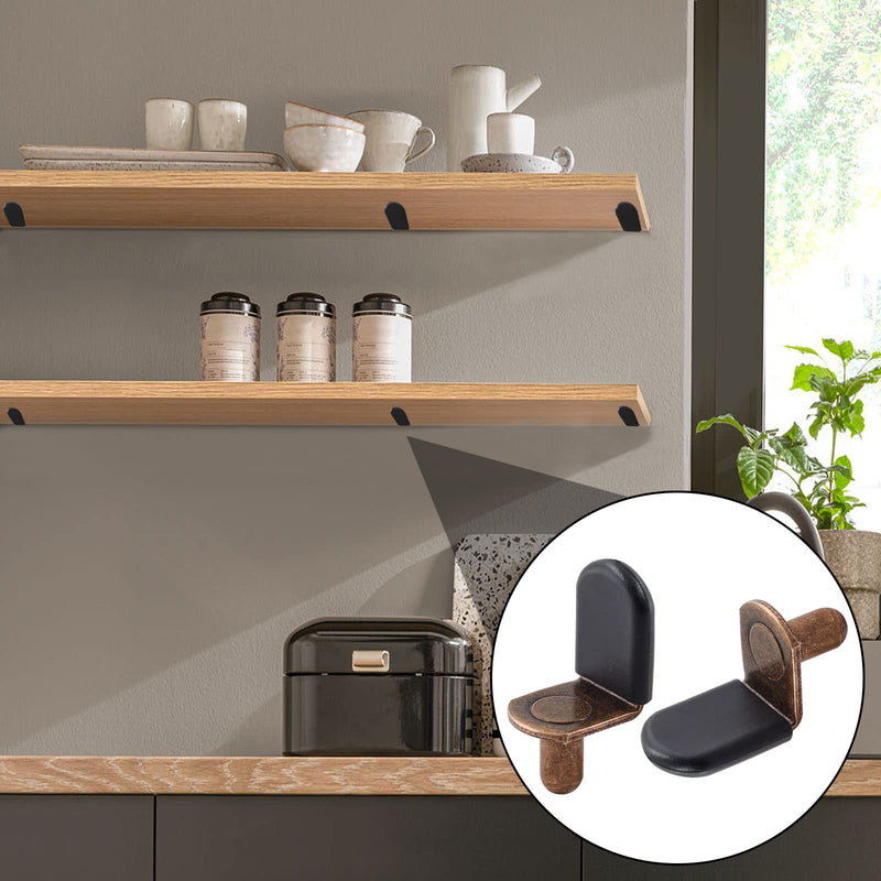 Biaungdo 30 Pcs Shelf Support Pegs, 1/4 Inch L-Shaped Clips with Rubber Sleeve, Cabinet Shelf Pegs for Bookshelves Glass Corner Shelf Cabinet Furniture, Antique Bronze