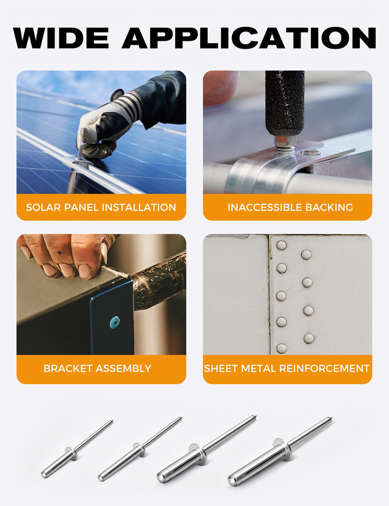 Tri-Fold Pop Rivets 1/4" x 7/8", 100 CTs High Grip Exploding Bulb Blind Aluminum Rivets for Thin Sheet Metal, 6.4x23mm Open End Steel Mandrel 1/4" x 7/8" Silver
