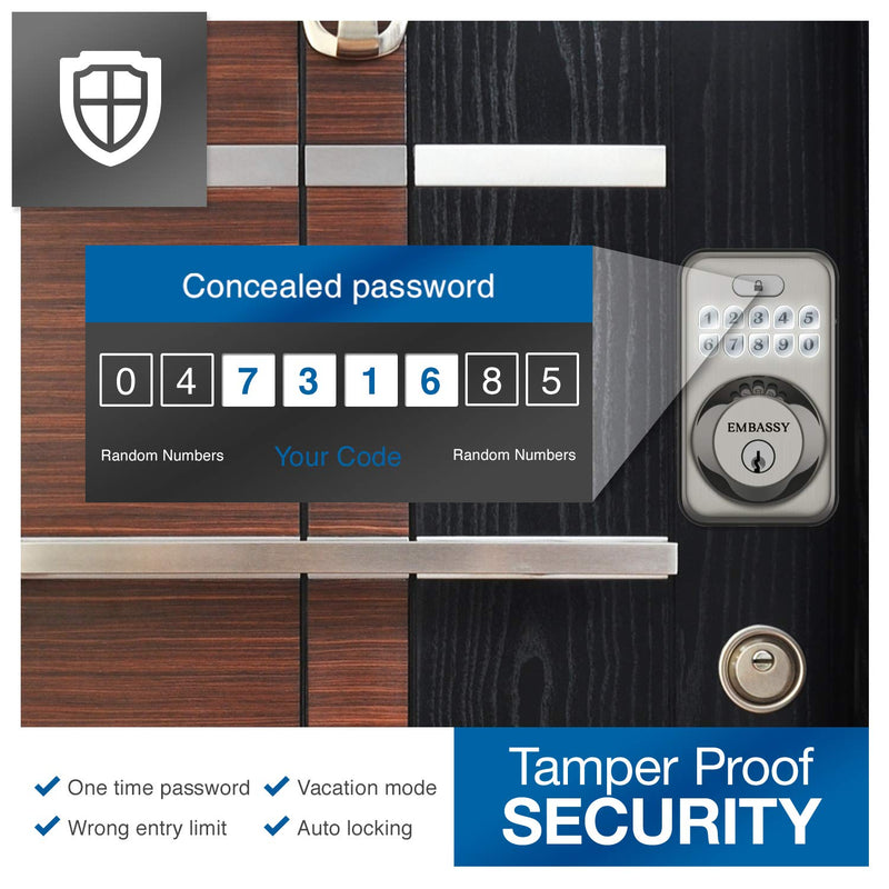 Embassy Door Lock Electronic Keyless Entry with Antimicrobial Illuminated Keypad Security Deadbolt Lock 20 User Codes Auto and 1-Button Locking Front Door Garage or Office (US10b) Oil Rubbed Bronze