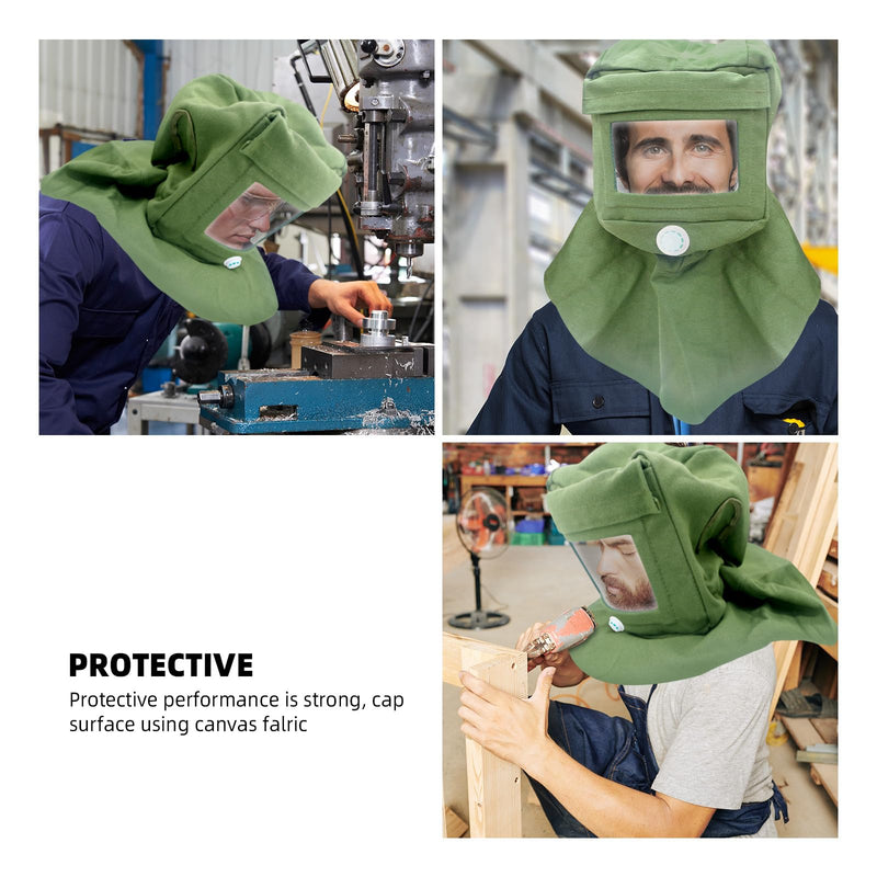 Sand Blasting Hood Cap, Shawl Cap Sandblaster Mask Anti Wind/Sandblaster Tools with Mask Breathing Valve, Dust Protective Face Mask Neck Protector, Green