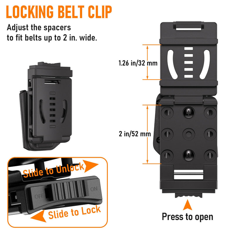 Kydex Multitool Sheath for Leatherman Surge, Bit Kit Holder and 2 Belt Clip | 1.5 mm rigid shell; adjustable retention; removable flint stick; horizontal and vertical carry