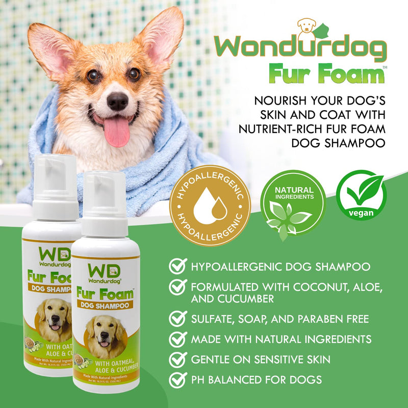Fur Foam Dog Shampoo with Oatmeal, Coconut and Aloe. Hypoallergenic, Softens Coat, Moisturizes Dry Skin, Restores Shiny, Lathers from Bottle. (16.9oz) 16.9 oz - PawsPlanet Australia