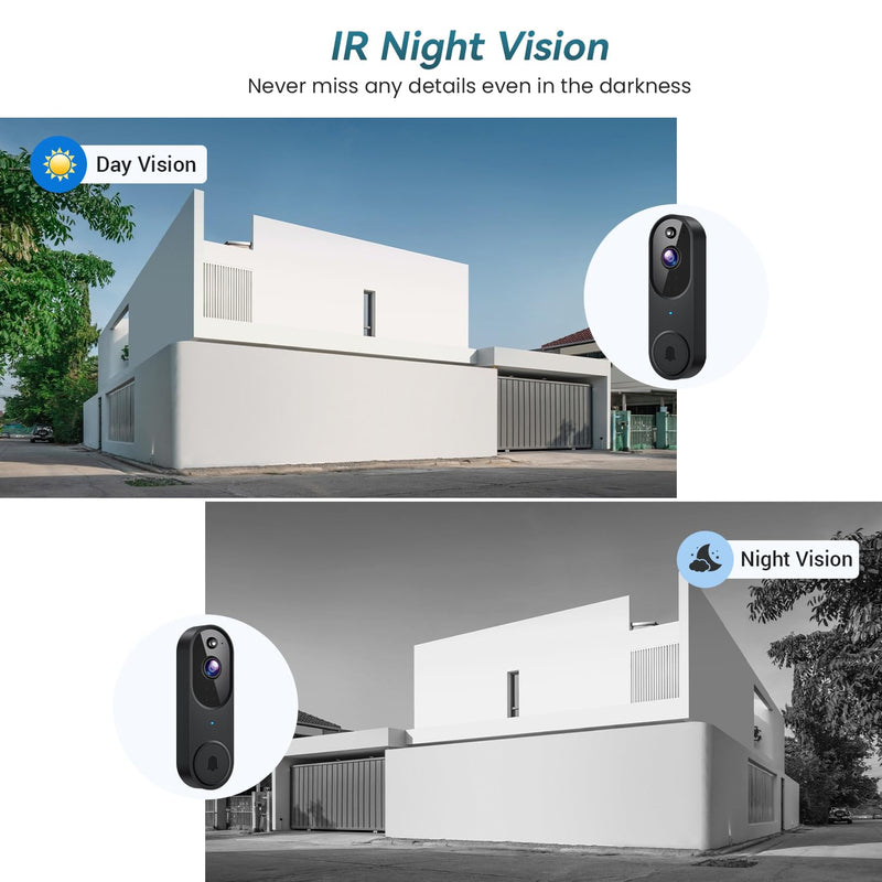 Wireless Wi-Fi Video Doorbell Camera with Two Way Audio, AI Motion Detection, Night Vision and Cloud Storage Black