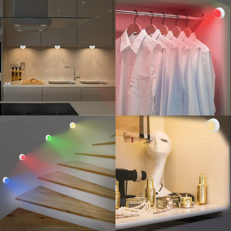 BIGLIGHT Push Lights, RGB Touch Lights, Battery Operated Closet Light, Wireless Tap Light, LED Puck Lights, Remote Controlled Color Changing Lights, Stick on Voice Level Lights for Classroom