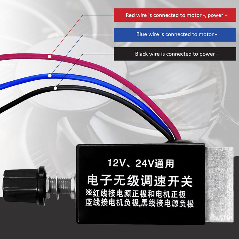 DC Motor Speed Controller Universal DC 12V 24V 10A Electronic Stepless Speed Regulator Switch for Car Truck Fan Heater Control