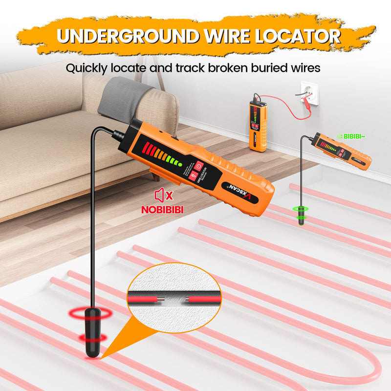 Underground Wire Tracer, VXSCAN F04 Underground Wire Locator Tone Generator Kit and Probe with Earphone Cable Tester for Locating Breakage Cables Irrigation Wires Pet Fence