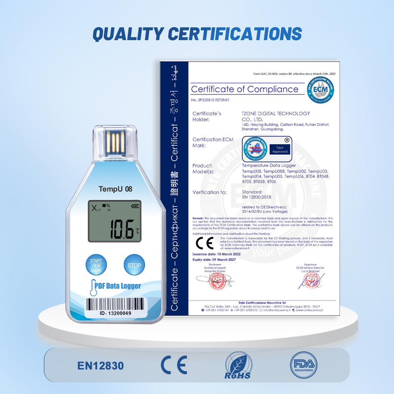 Tzone Temperature Data Logger USB Single Use Temp Tracker 1 Pack 180 Days | PDF&CSV Auto Reports,for Shipping Cold Chain Transport Medicine Refrigerator,Disposable Temp Recorder Sensor,IP67 Waterproof Temperature Data Logger 1 Pack