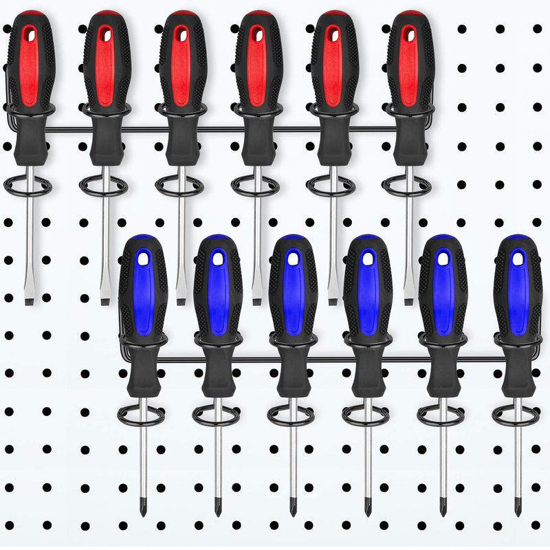 2 Pieces Pegboard Screwdriver Holder Peg Board Tool Utility Hooks Pegboard Accessories Six-Tool Multi-Tool Organizer Racks Holder Accessory Multi-Ring Tool Holder for Pegboard, Pliers (Black) Black