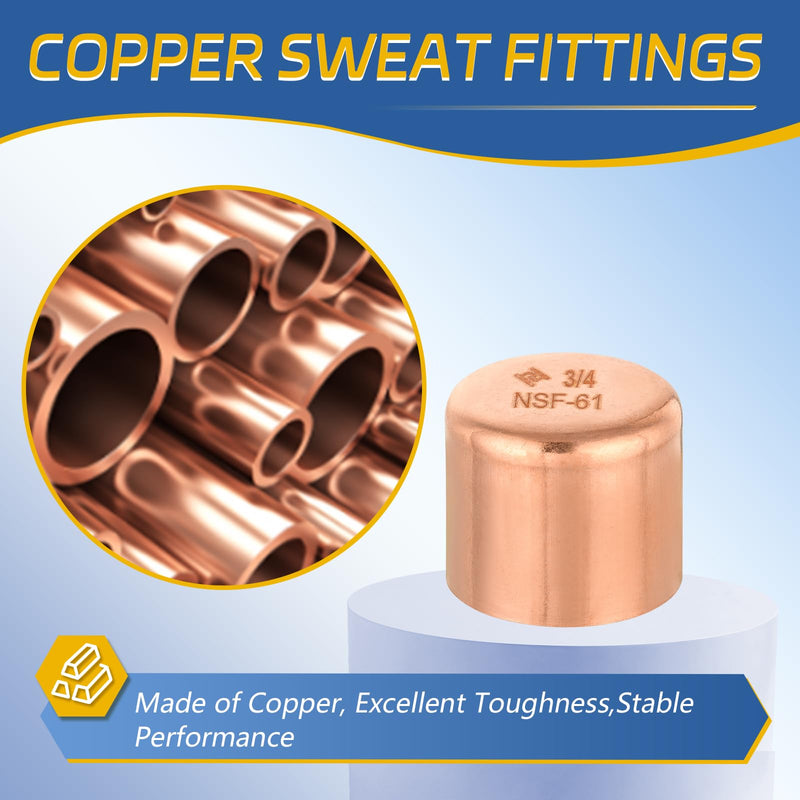 50PACK GUOFIS 3/4" Copper Sweat Plug End Cap Fitting(COPPER021-50) 50 3/4 Inch