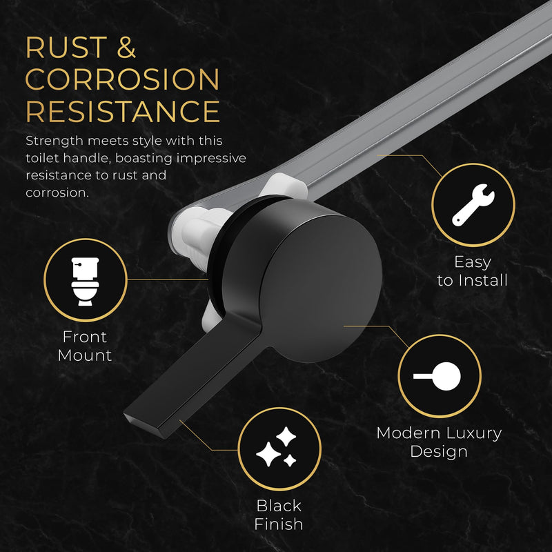 RAVINE Premium Modern Luxury Universal Toilet Handle Replacement, Majestic Collection. Toilet Lever Replacement, Easy Install (Black, Front Mount) Black