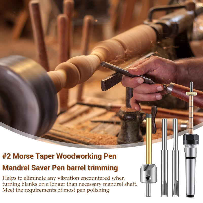 Tondiamo Pen Making Kit Turning Mandrel and Barrel Trimming Set Wood Turning Mandrel #2 Morse Taper Shank with 7mm Drill Bit Mill Cutter Head for Pen Making Woodworking Lathe Accessory, 9 Pcs