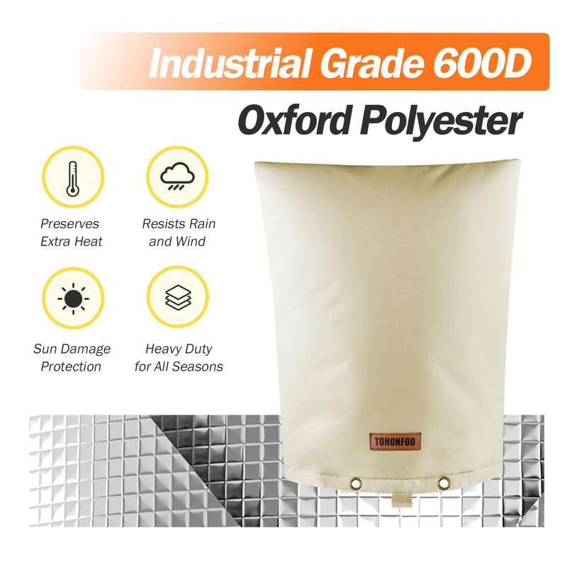 Backflow Preventer Pipe Insulation Cover (5°F) - Irrigation Sprinkler Valve Insulated Pouch - Water Well Pump Cover - Sturdy 5 Layers for Winter Freeze Protection, 16" W x 20" H, Beige 16"W x 20"H