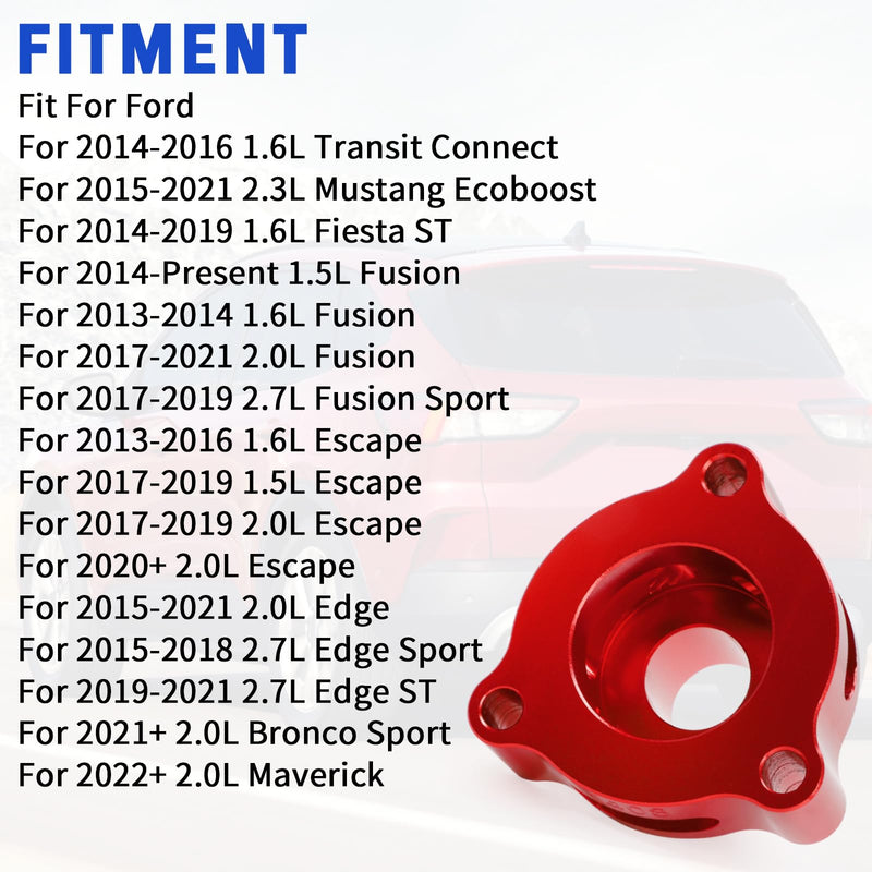 Blow Off Valve Adapter BOV Adapter Compatible with Ford Fiesta/Mustang/Fusion/Edge/Escape/Transit/Bronco 1.5 1.6 2.0 2.3 2.7L More Models, Fit for EcoBoost Turbo - CNC Billet Aluminum Red