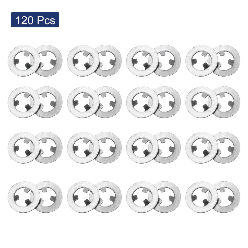 uxcell 120pcs Internal Tooth Washers M2 Push on Retaining Clips Quick Speed ing Washers, 304 Stainless Steel Push Nuts Silver Tone 120