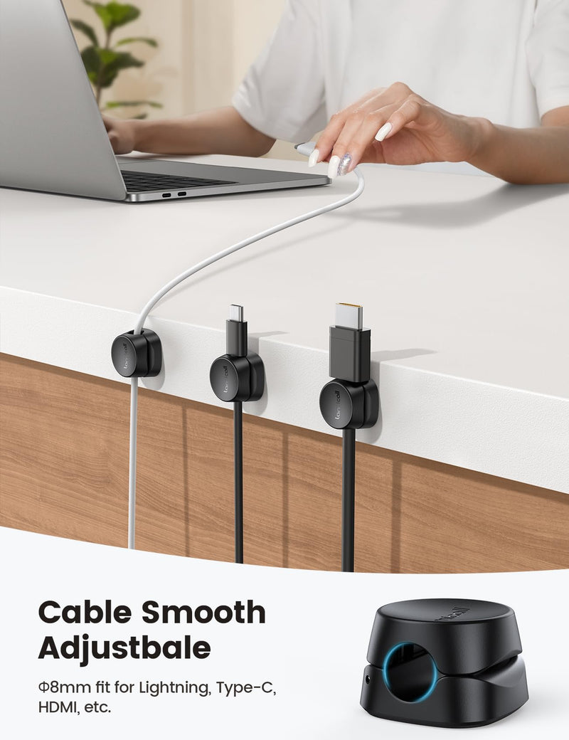 Cord Organizer [1s Lock] Spring Cable Holder Clips - Lamicall 6Pack Desk Cable Management Clips, Phone Charger Cord [Smooth Adjustable], Adhesive Wire Organizer Keeper for Nightstand Wall Car Office Black
