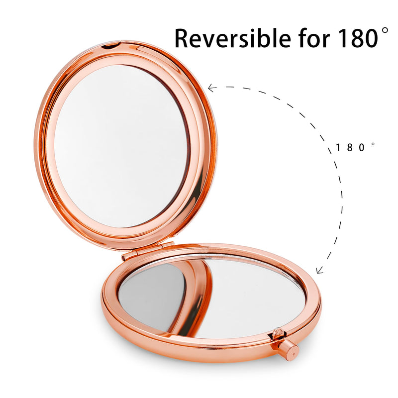 Compact Mirror, Pocket Travel Makeup Mirror for Purse, Metal Round Shell, 2-Sided 1X/2X Magnifying, Portable, Folding, Handheld, Rose Gold, 12 Pack