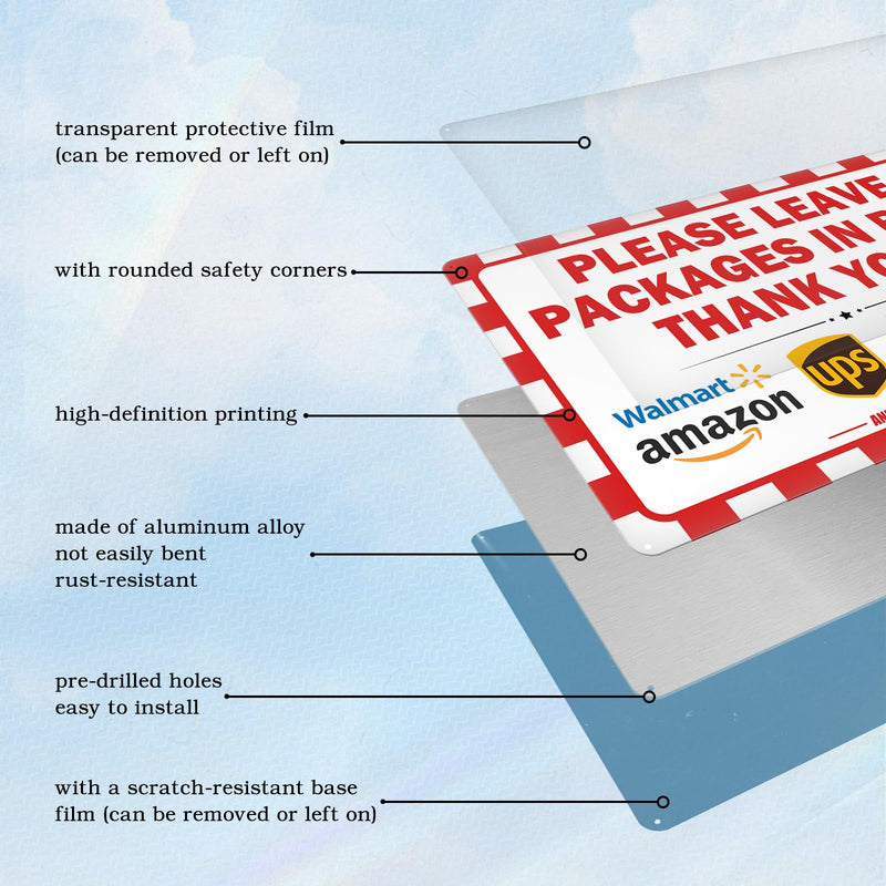 Delivery Signs for Packages Please Leave Packages in Box Package Delivery Sign for Outside, Alumlnum Alloy, Waterproof, Rust Resistant (8''x12'')