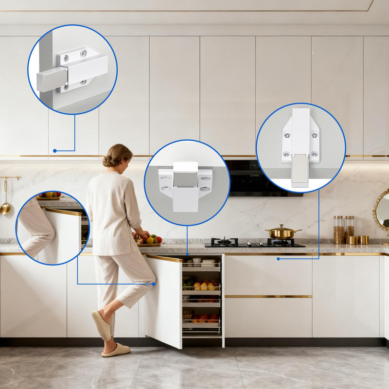 Jiayi Push Open Door Latch Push Catch Magentic Push Open Cabinet Latches Hardware for Kitchen Drawer Closer Touch Release Open for RV Door Damper, Large Push to Open Wardrobe Closure (White, 8 Pack) White