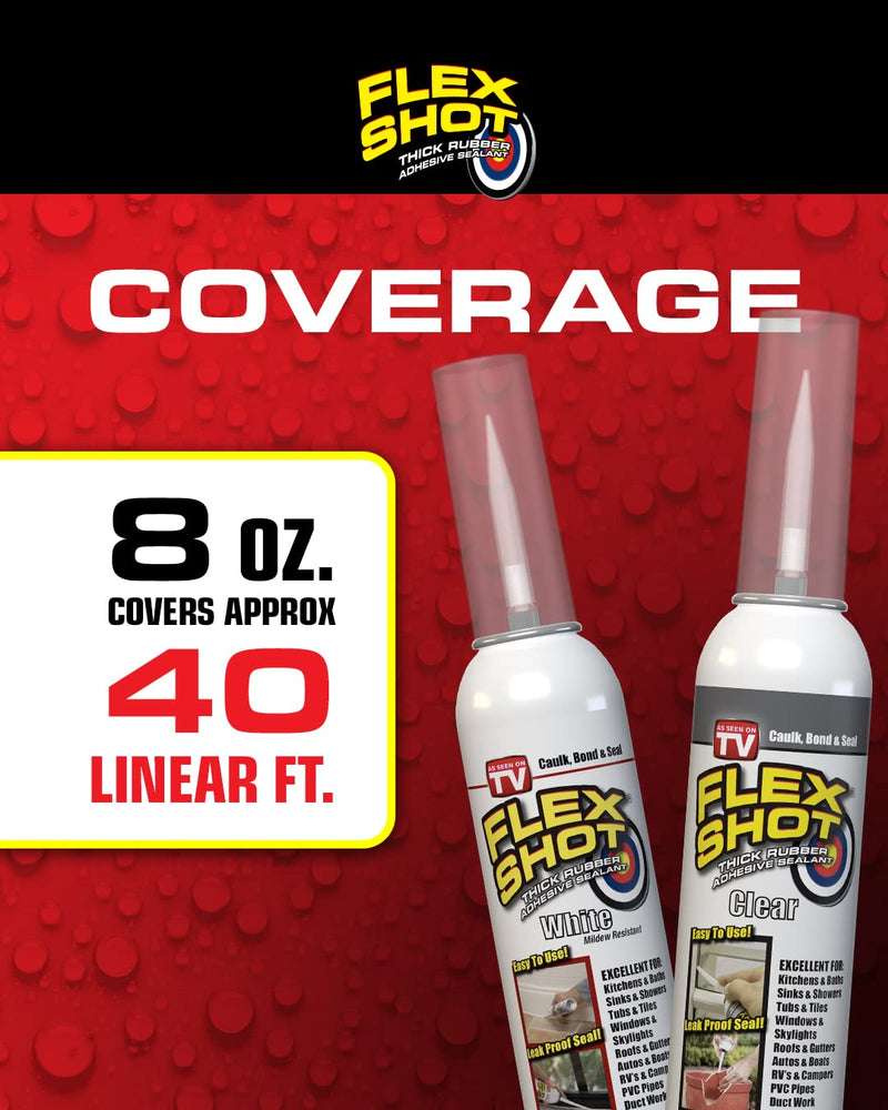 Flex Shot Rubber Adhesive Sealant Caulk, 8-oz, White 8 Ounce (Pack of 1) Adhesive Caulk