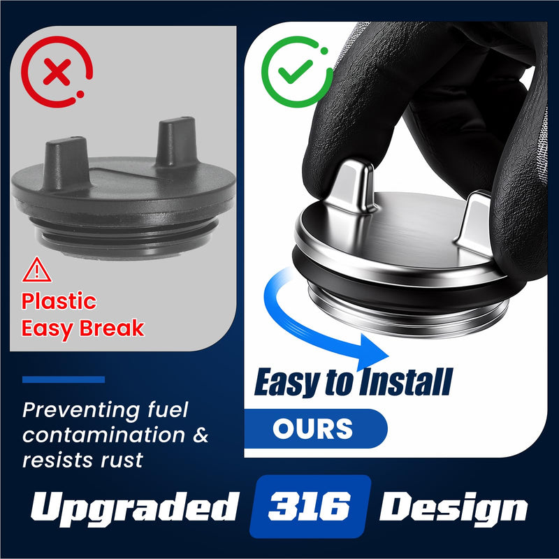 316 Stainless Steel Marine Deck Fill Cap with O-Ring,Replaces Compatible with Perko 1313/1314 & for Seachoice 32011,Boat Gas Cap Replacement,1-1/2" Thread for Bass Boats 2PC