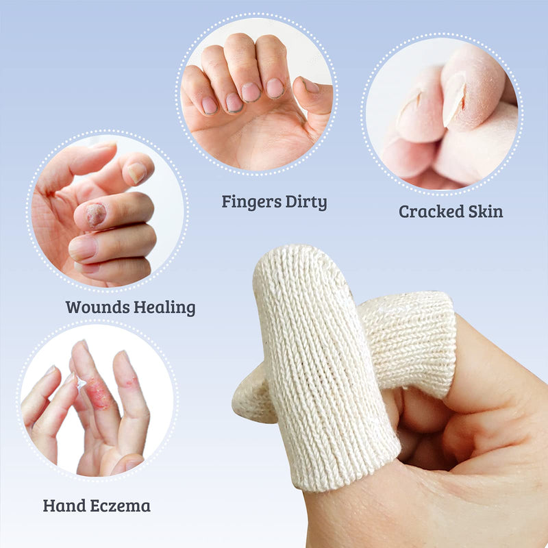 MIG4U 10 Pcs Cotton Finger Cots, Reusable Finger Protectors for Cuts Wounds, Arthritis, Eczema, Bruises, Calluses, Cracking Thumbs Healing, Fingernail Caps/Stall/Cushion/Cover (Not 10 Pairs) S/M